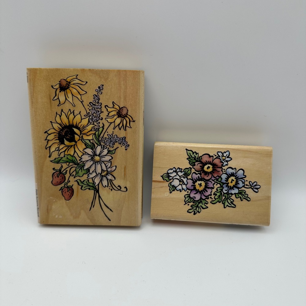 Stampendous Floral Suzanne Eleanor Bouquet M090 P056 Wood Rubber Stamp Lot Vtg